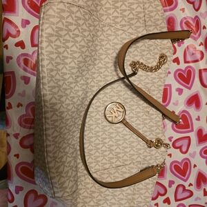 Michael Kors Vanilla and Brown Chain Shoulder Tote
